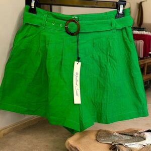 Mustard‎ Seed Green High Waist Belted Shorts NWT Size Small Summer Linen Blend